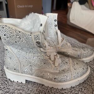 Jessica Simpson White Rhinestone Boots